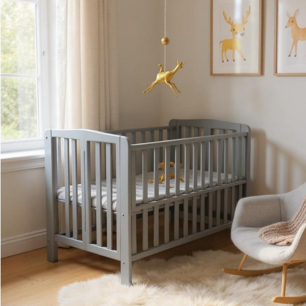 Gray baby bed