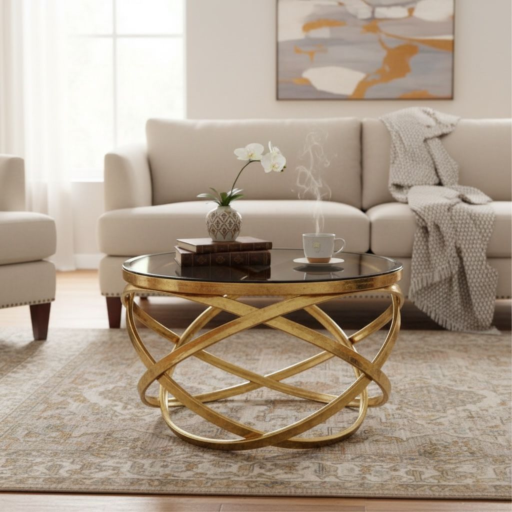 ترابيزة قهوة معدنية بسطح زجاجي – تصميم عصري فاخر