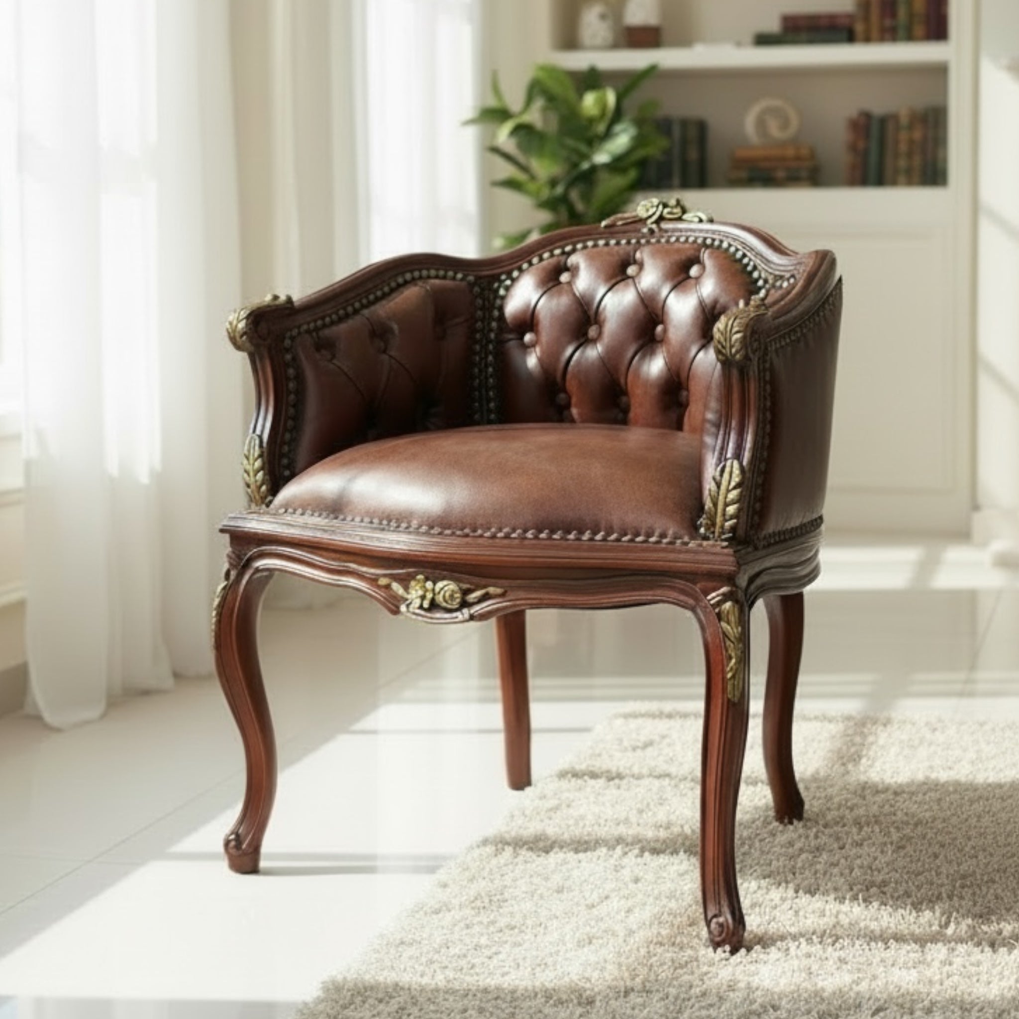 فوتيه كلاسيك جلد طبيعي بني