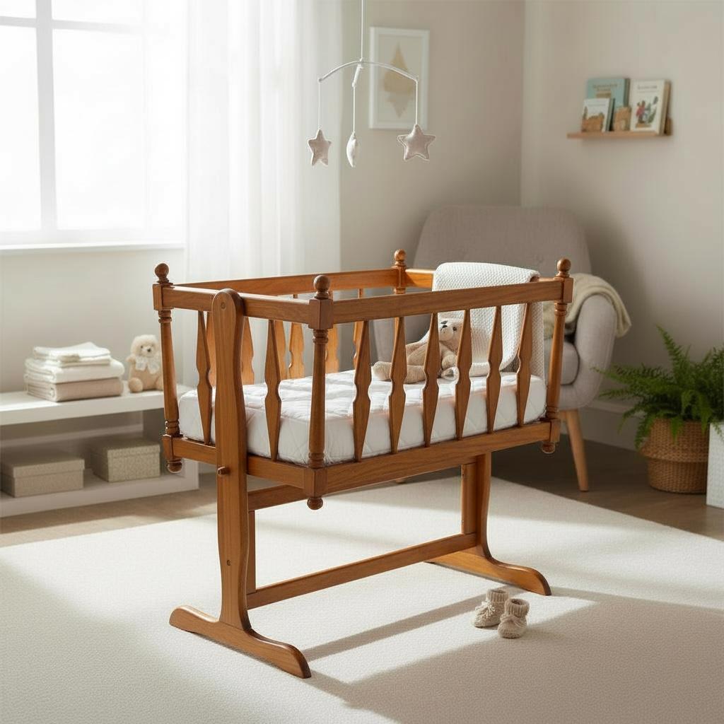 سرير بيبي بني خشب زان