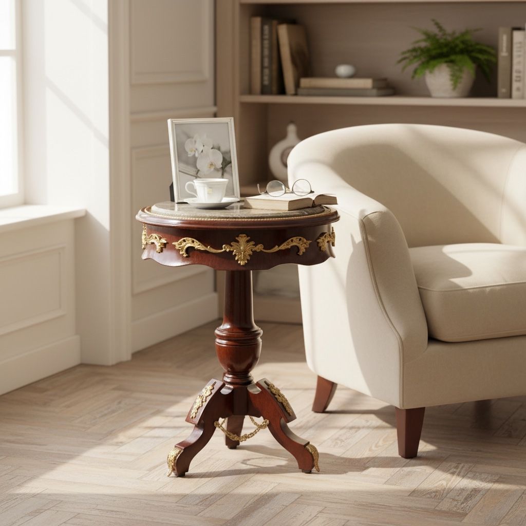 ترابيزة جانبية كلاسيك صغيرة بزخارف ذهبية وسطح رخامي