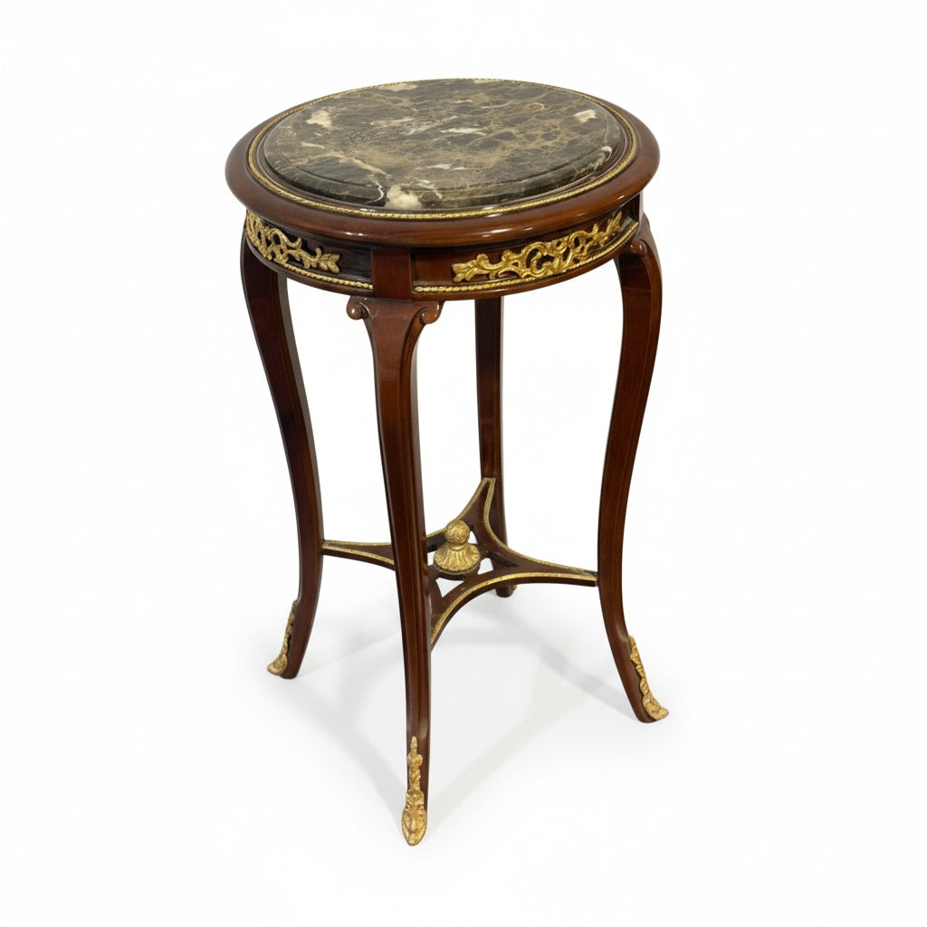 ترابيزة جانبية كلاسيك تطعيم نحاس و بسطح رخامي