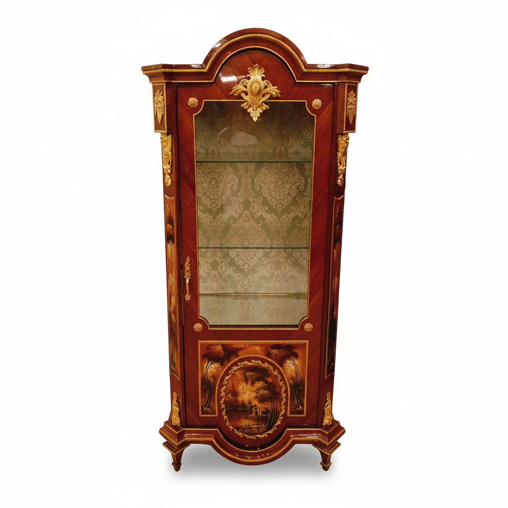 فاترينه كلاسيك أنتيك بواجهه زجاج وماركتريه فاخر