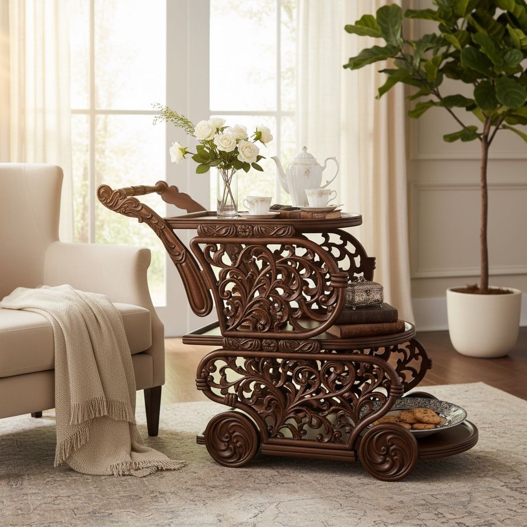 تروللي ضيافة محفور نيوكلاسيك – دهان بني