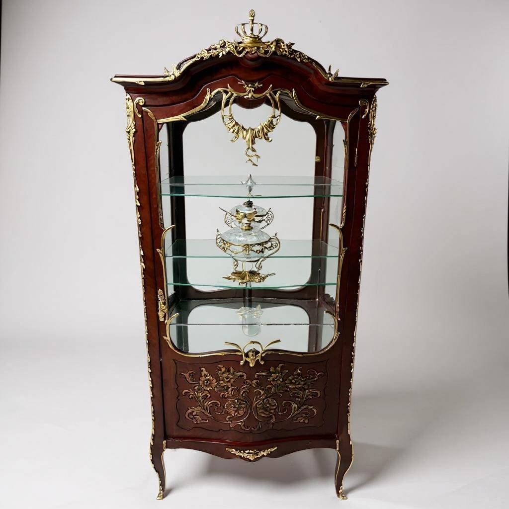 فاترينة أنتيك فاخرة مطعّمة بالنحاس بتصميم كلاسيكي راقٍ