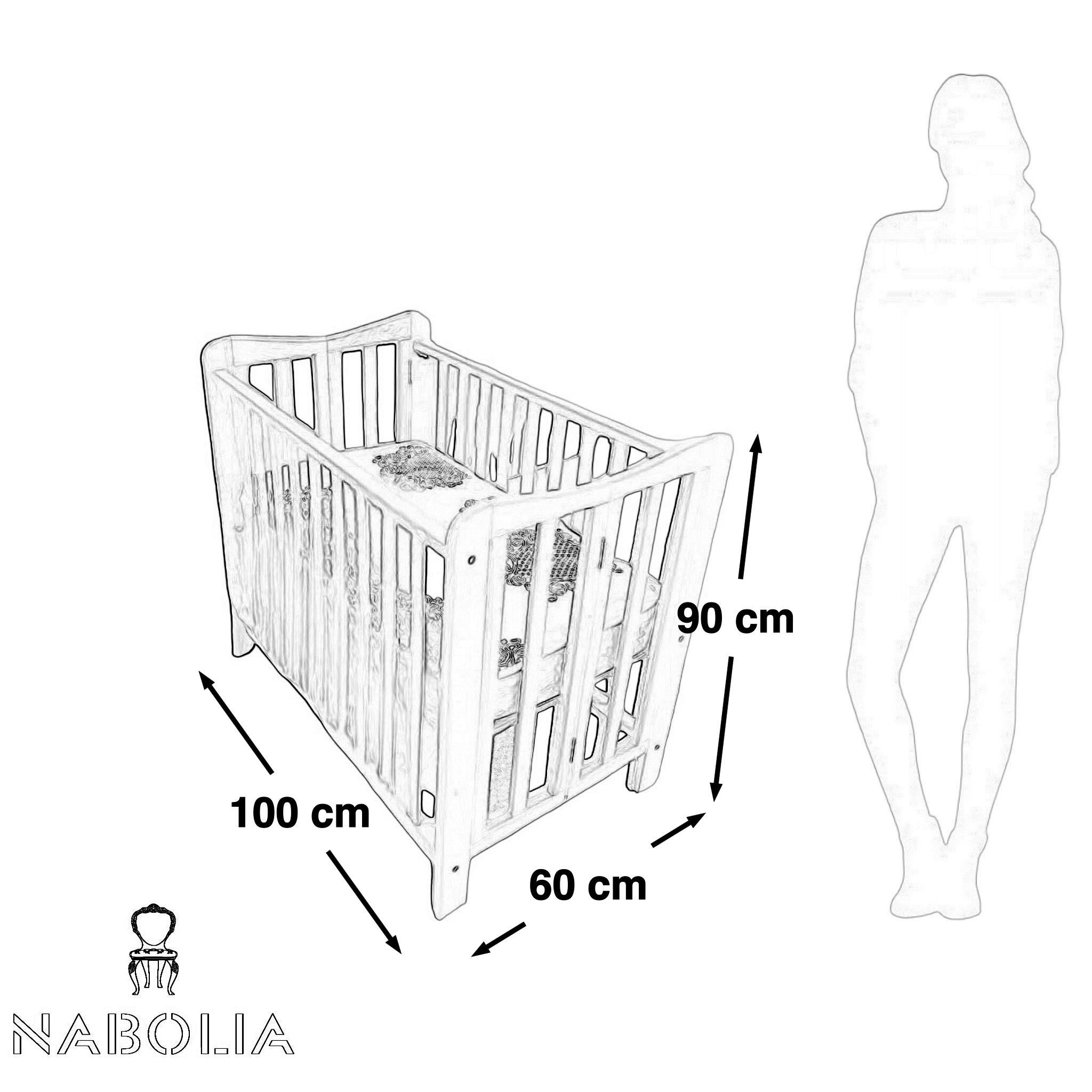 سرير بيبي مقاس متر قابل للطي بلون الخشب - Nabolia