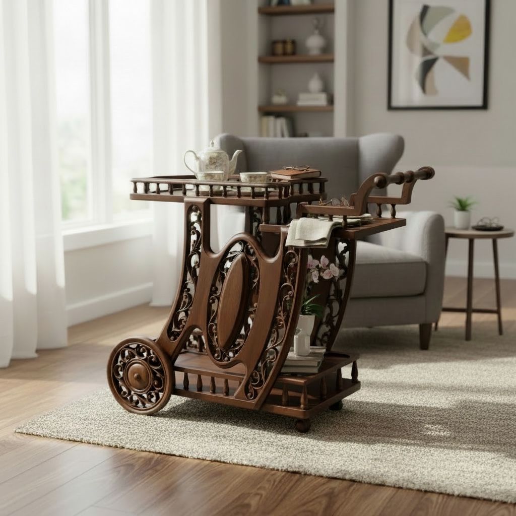 عربة شاي كلاسيك مطلية باللون البني