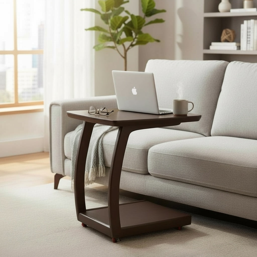 ترابيزة جانبية مودرن خشب طبيعي مزودة بعجلات