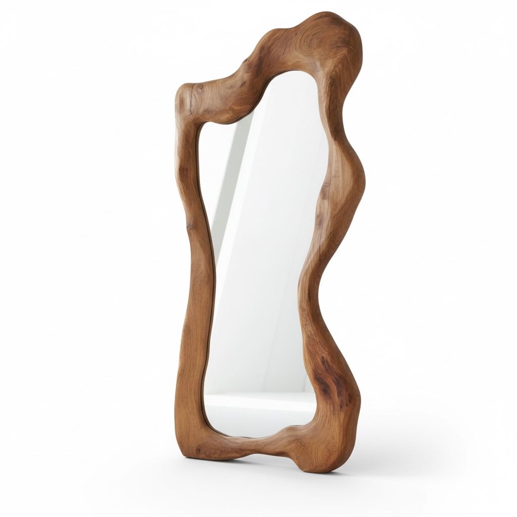 برواز مرآة أرضي خشب طبيعي بتصميم مضلع عصري - Nabolia