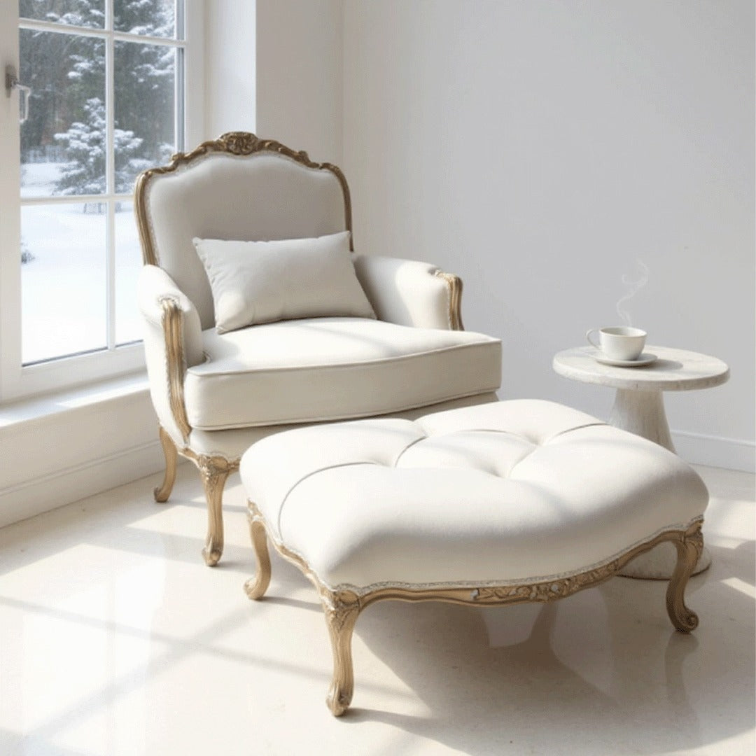 Classic luxury armchair with elegant pouf