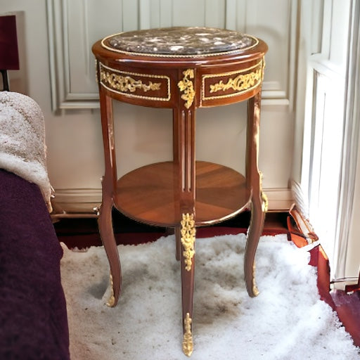 Classic circular table inlaid with copper 