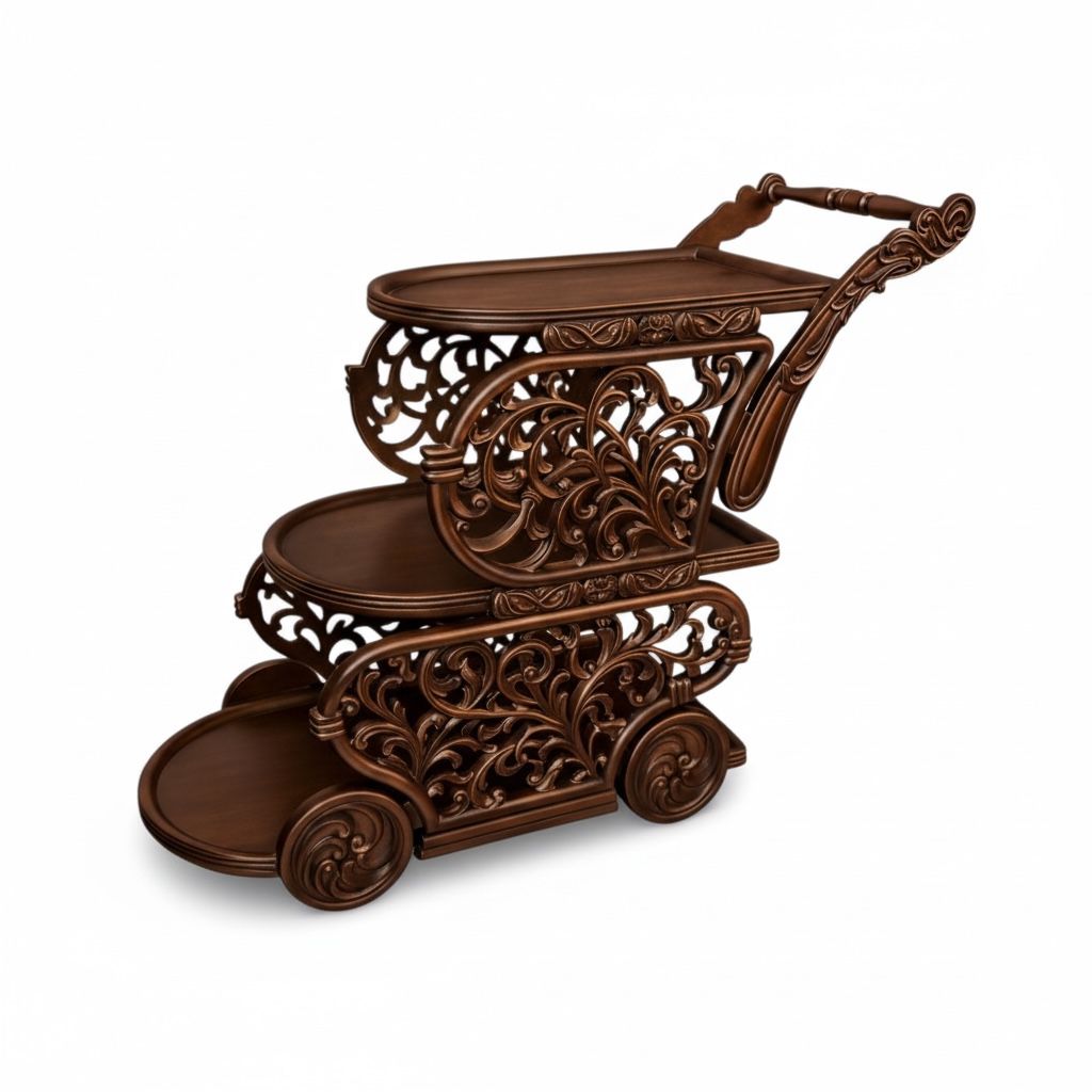 Neoclassical Engraved Guest Trolley - Gloss Champagne Paint 