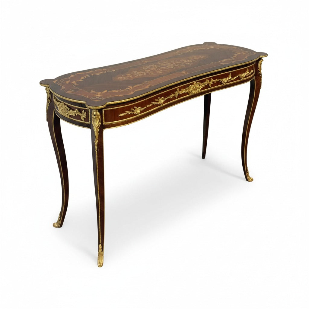 كونسول كلاسيك خشب طبيعي بزخارف نحاس