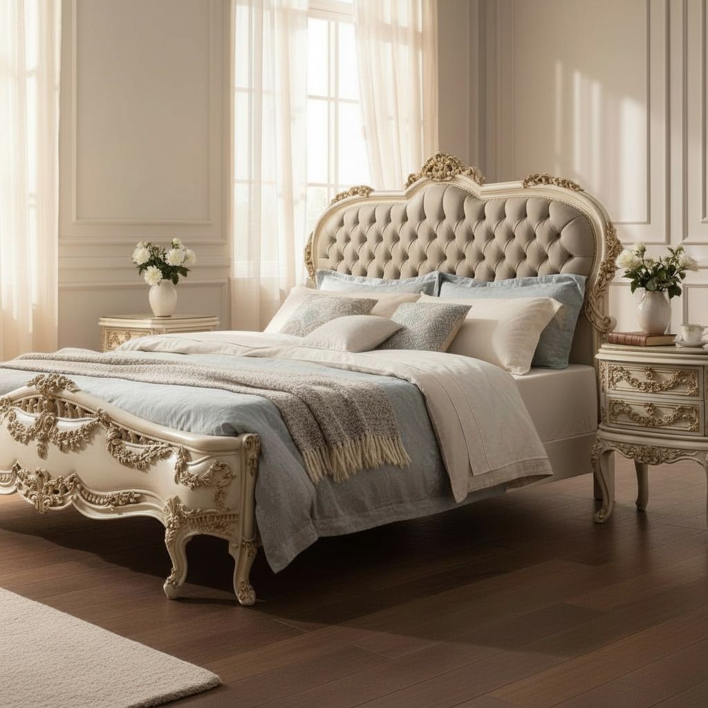 غرفة نوم كلاسيك فاخرة بتفاصيل محفورة ولمسة ملكية