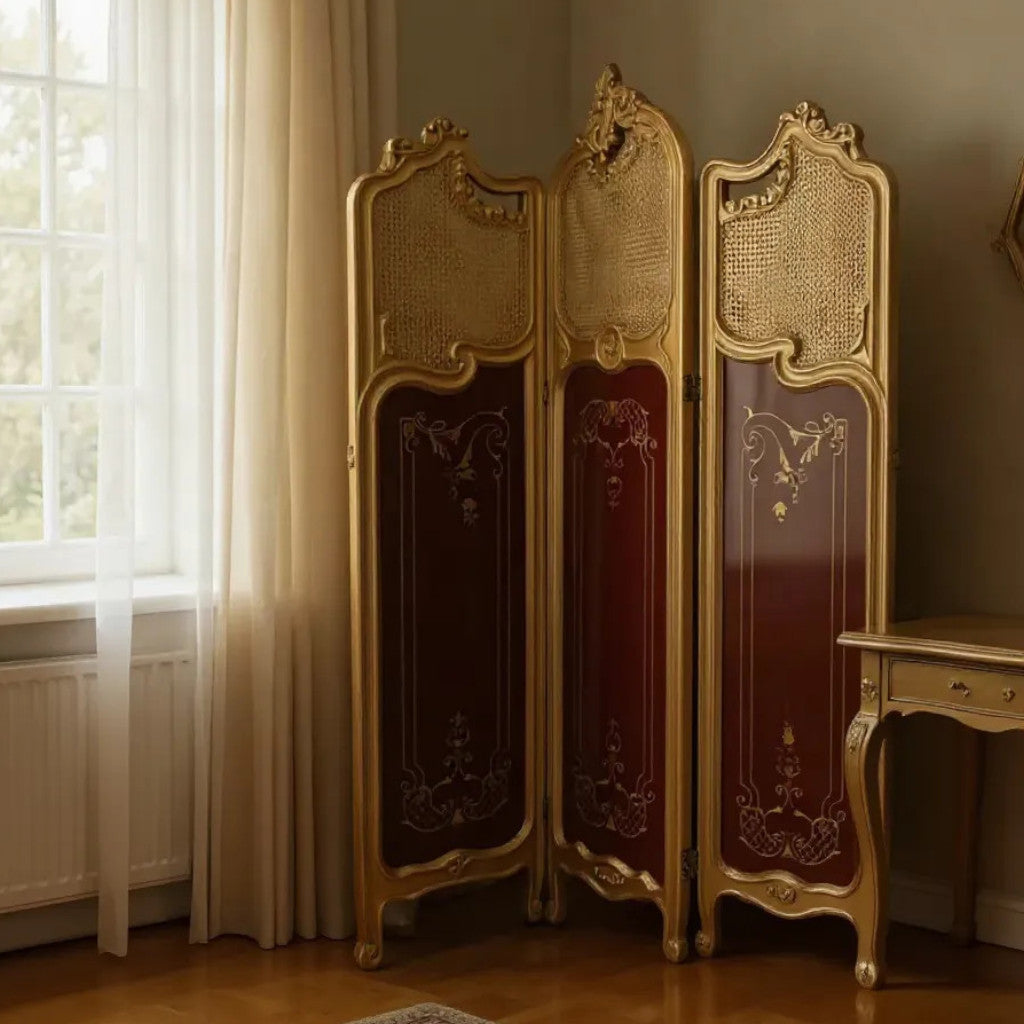French Marcqlais and Canet paravanes with antique gold finish