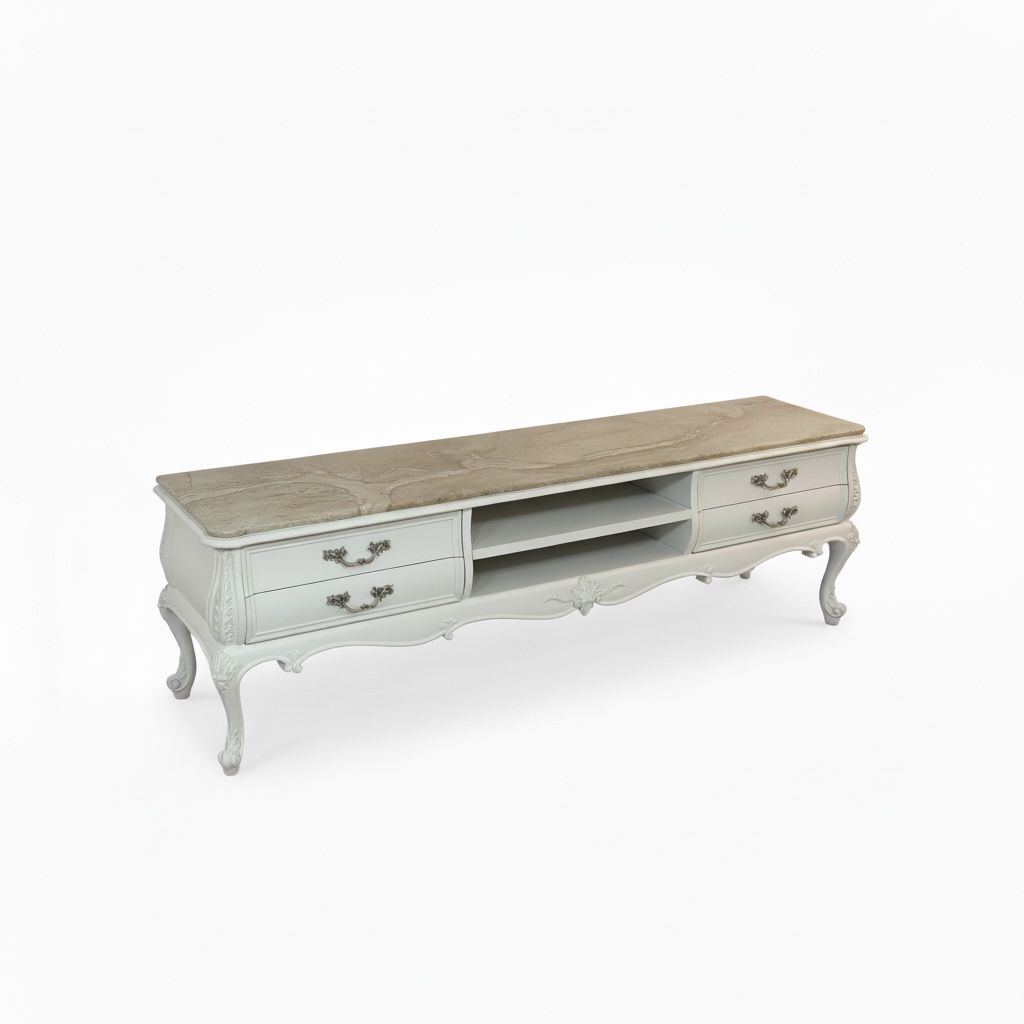 وحدة تلفزيون كلاسيك أبيض ناصع برخام داينو