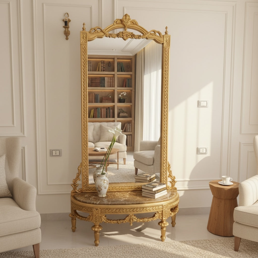 كونسول كلاسيك فاخر بمرآة كبيرة