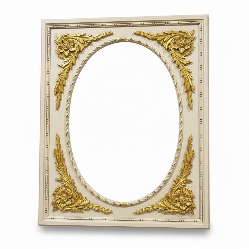 برواز مرايا كلاسيك بإطار ابيض في ذهبي أنتيك من الخشب الطبيعي
