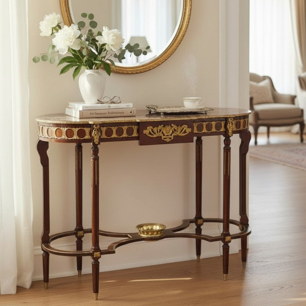 كونسول باك صوفا كلاسيك فاخر بتطعيمات نحاس