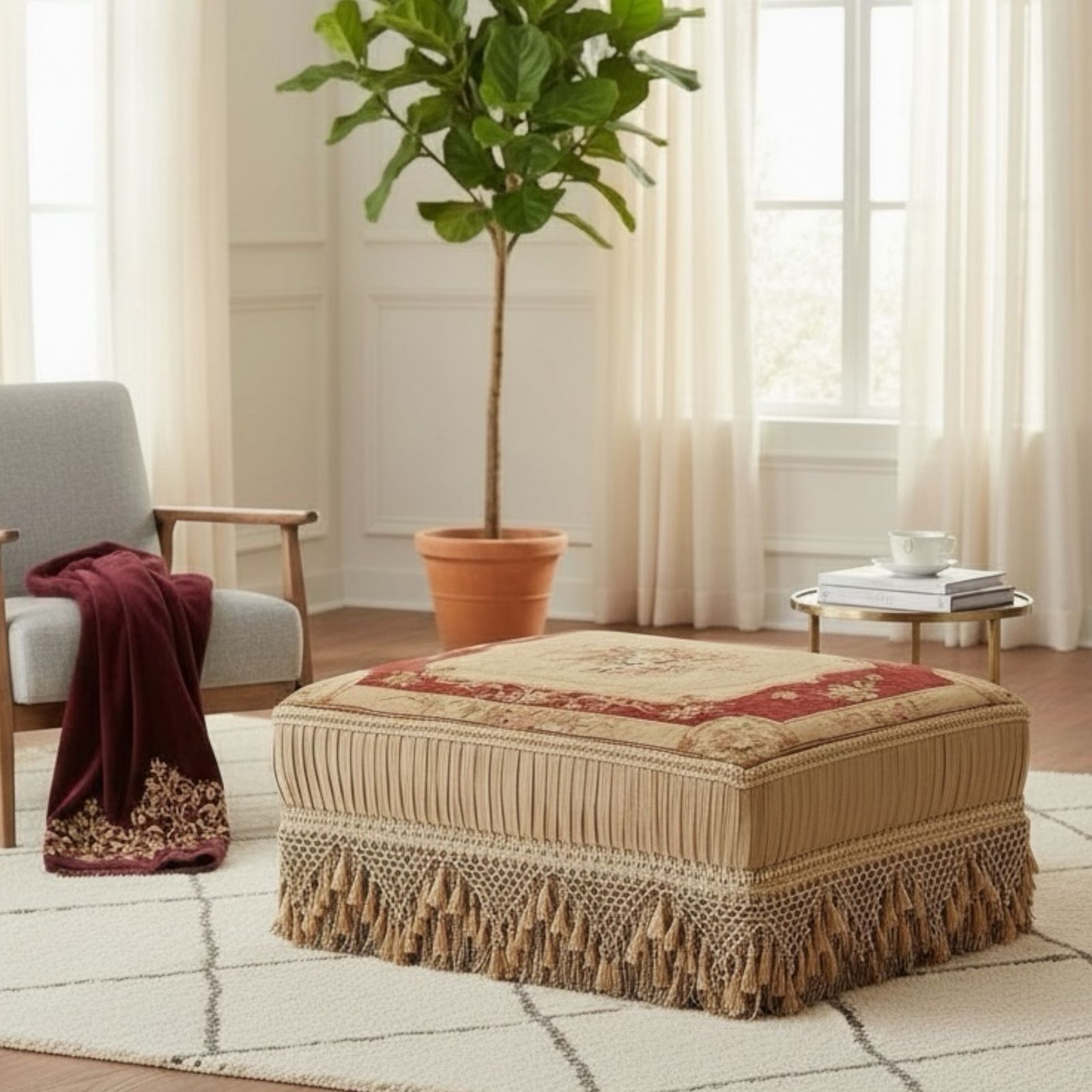 بف خشبي كلاسيك فاخر بقماش أبيسون