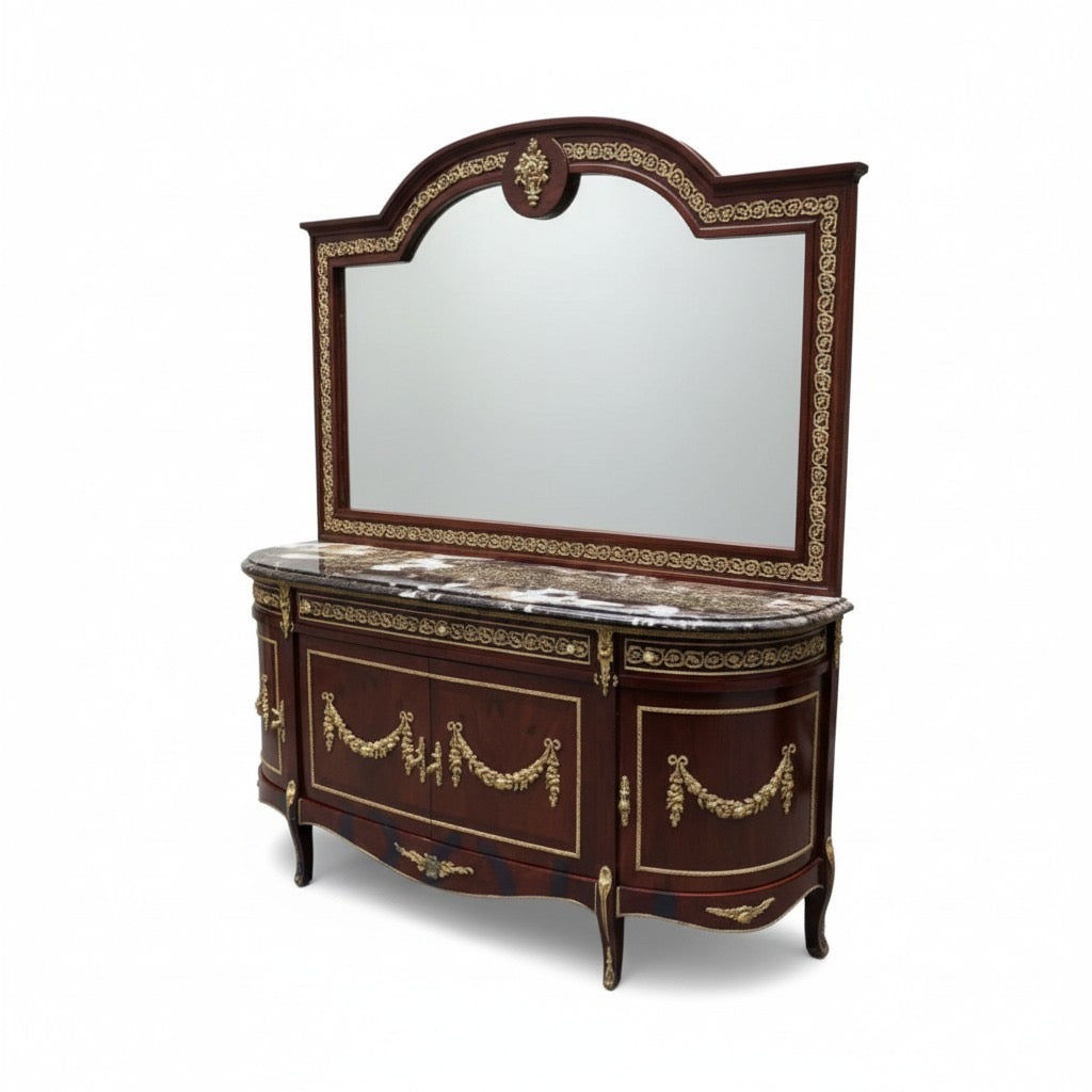 بوفيه بايوه فاخر بأربعة أدراج وأربع ضلف ورخام إمبرادور غامق