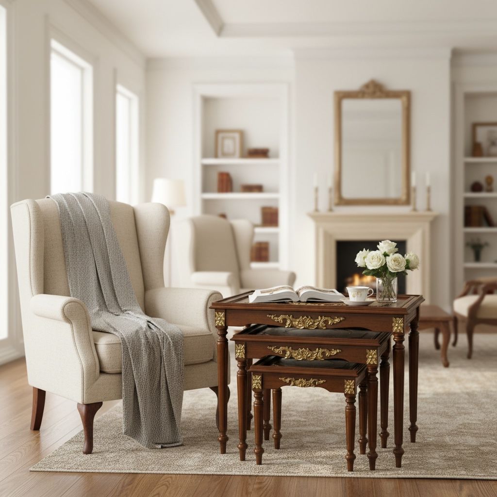 طقم ترابيزات جانبية كلاسيك متداخلة بزخارف فنية فاخرة