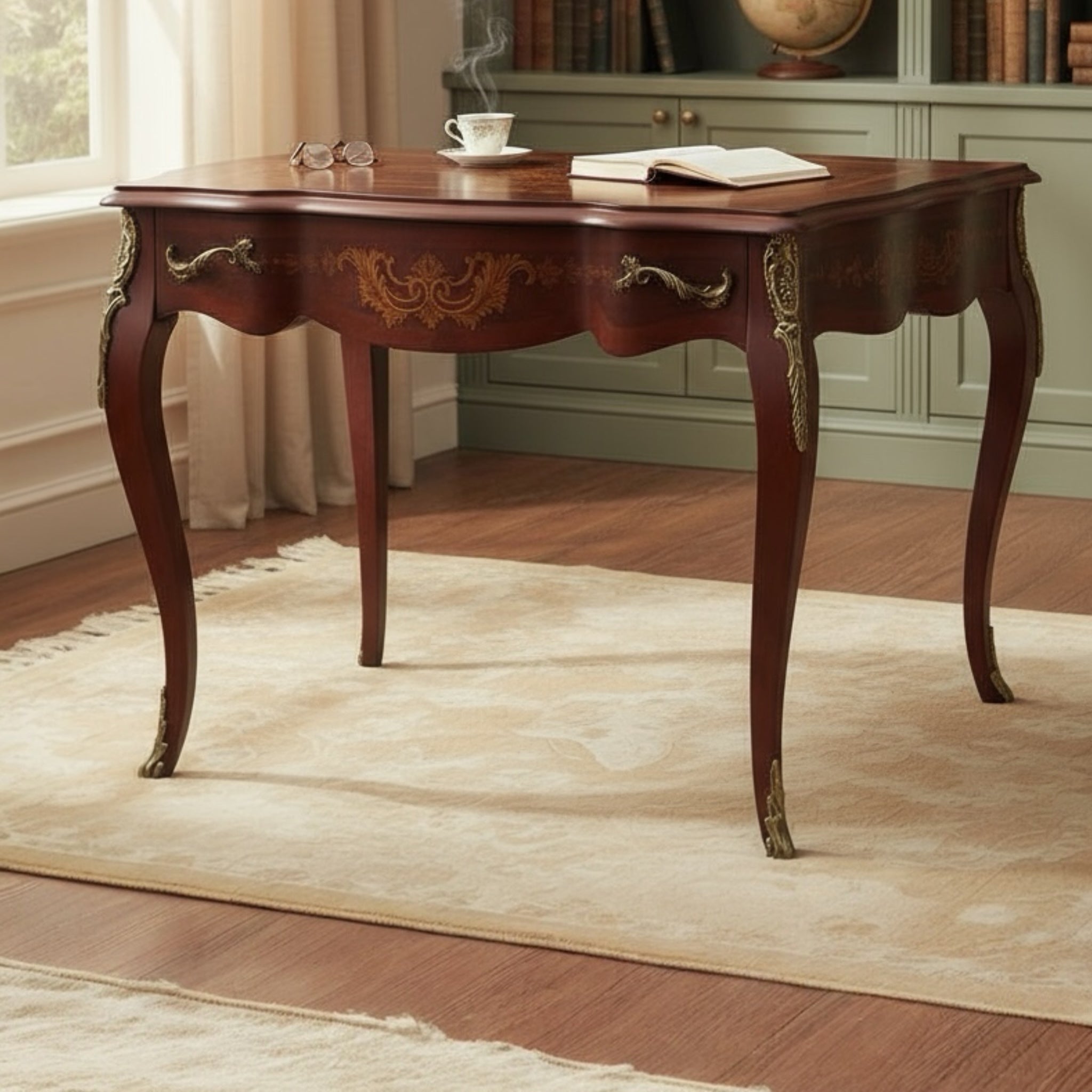 ترابيزة جانبية لمكتب مطعمة بالنحاس