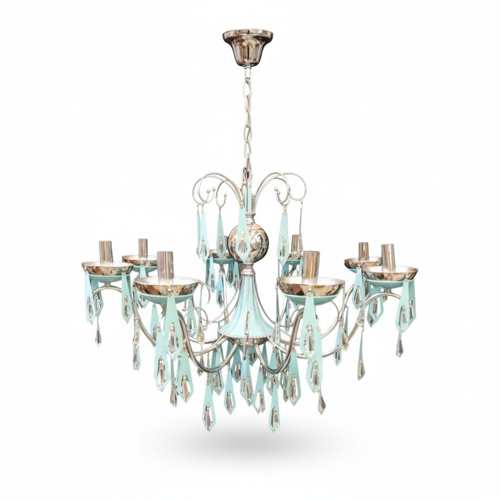 نجفة 8 ذراع باللون الفيروزي بتصميم كلاسيك عصري مميز - Nabolia