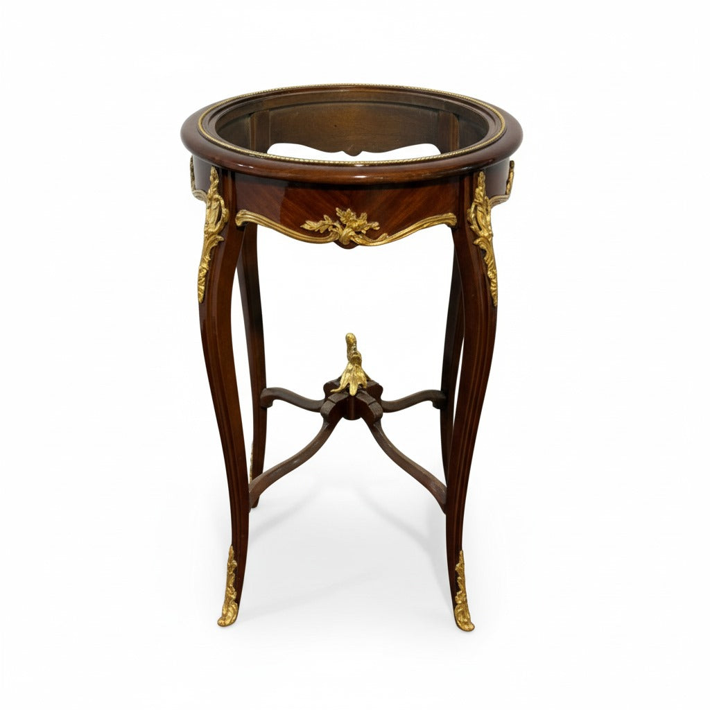 ترابيزة جانبية كلاسيك بسطح رخام طبيعي وتطعيمات نحاس