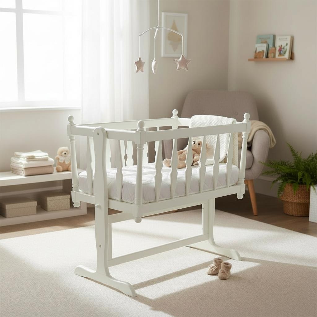 سرير بيبي أبيض خشب زان