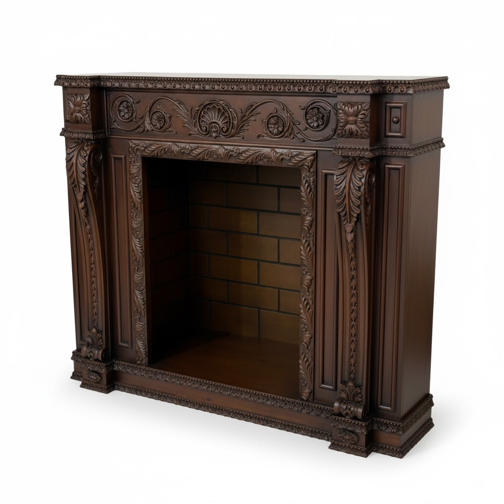 مدفأة كلاسيك أنيقة بحفر يدوي وتصميم فرنسي