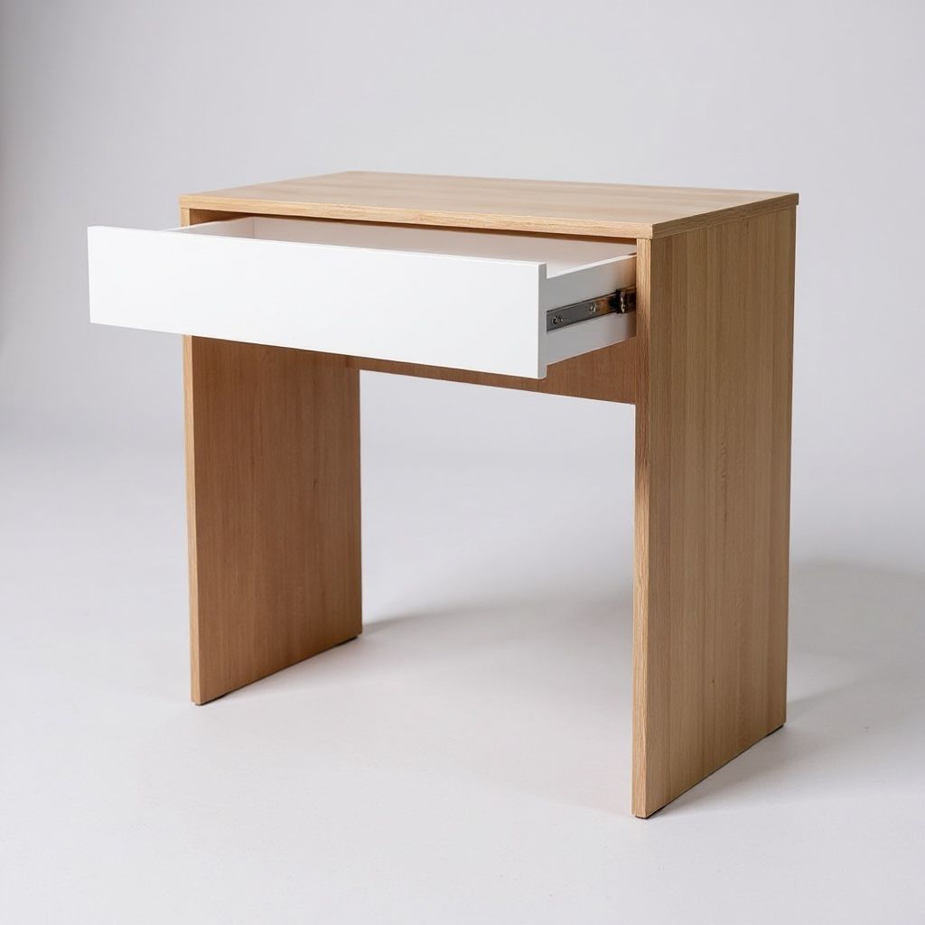 مكتب دراسي ثابت بدرج واحد – تصميم خشابي × أبيض