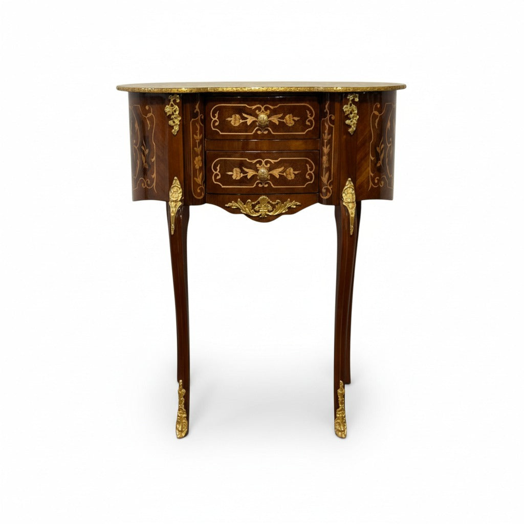 كومود كلاسيك بيضاوي بتطعيمات نحاس فاخرة