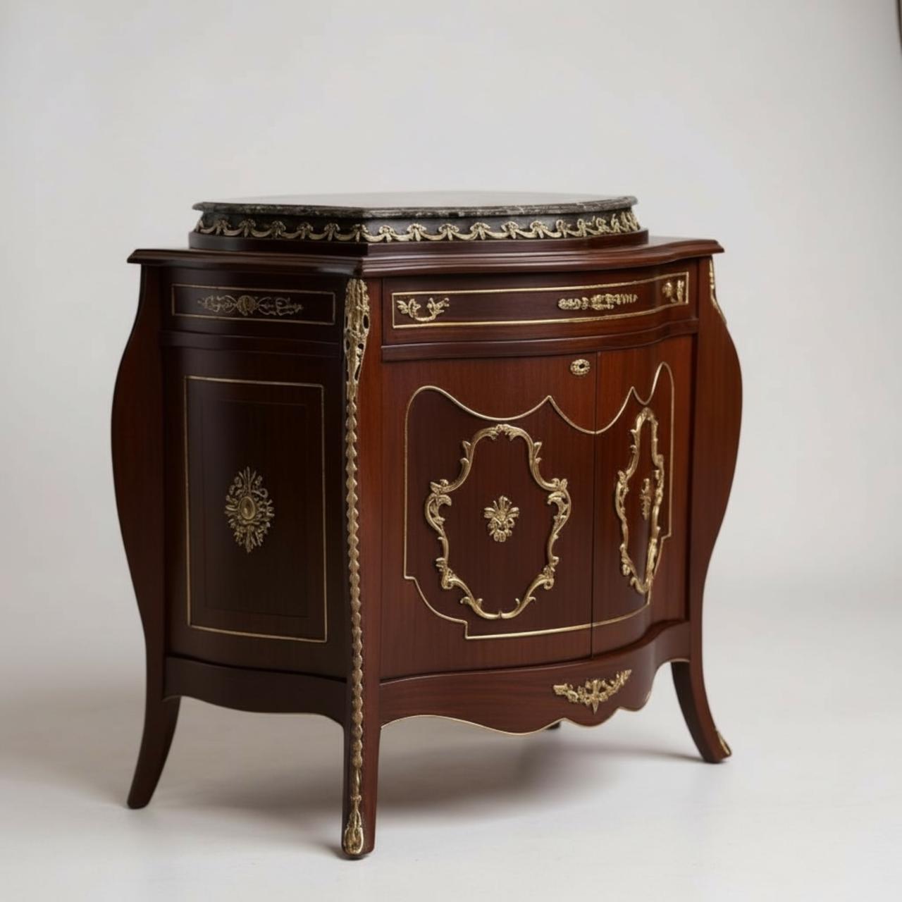 بايوه أنتيك فاخر مطعّم بالنحاس والرخام الطبيعي