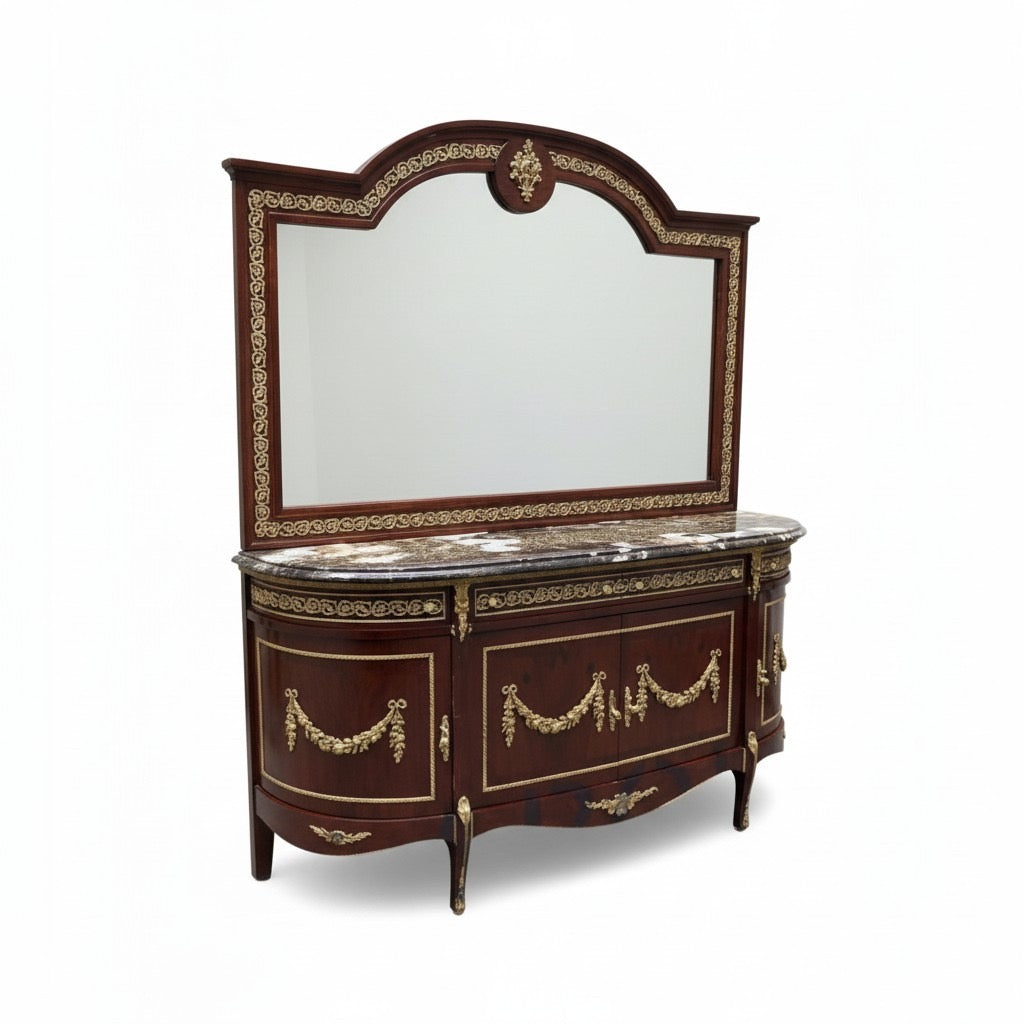 بوفيه بايوه فاخر بأربعة أدراج وأربع ضلف ورخام إمبرادور غامق