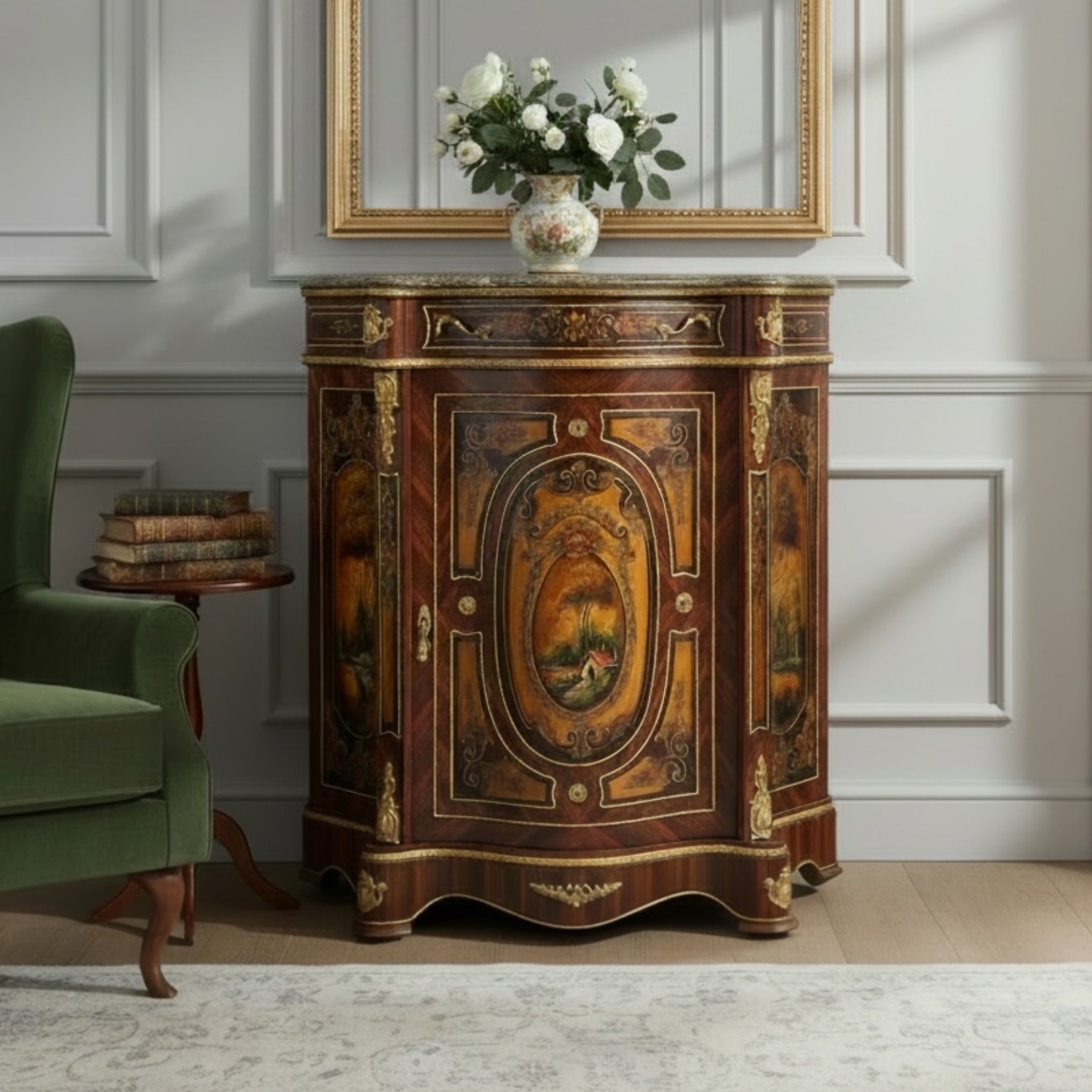 موبل فرنسي جزامة فاخرة بضلفة ودرج ورخام إمبرادور