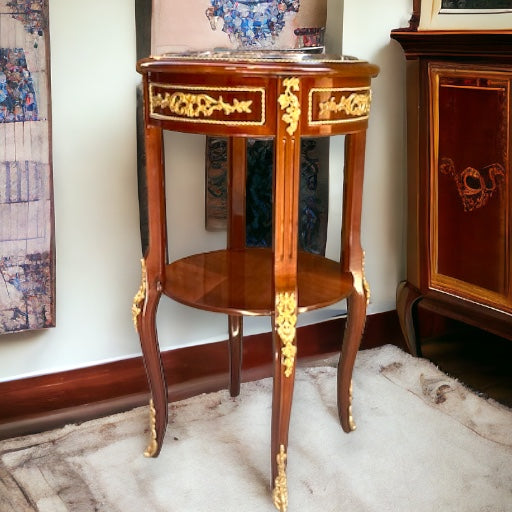 Classic circular table inlaid with copper 