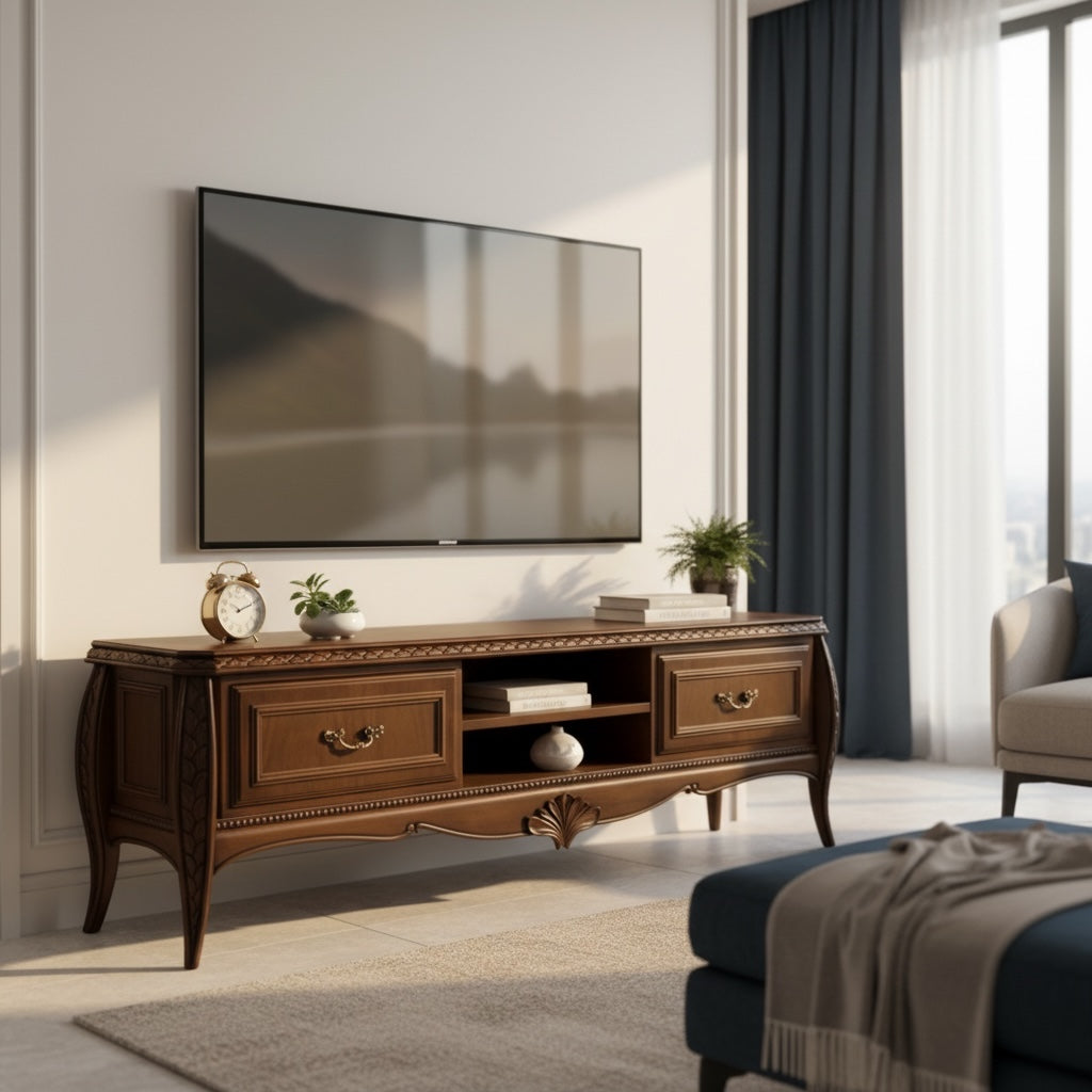 وحدة تلفزيون كلاسيك خشب طبيعي بدرجين - Nabolia