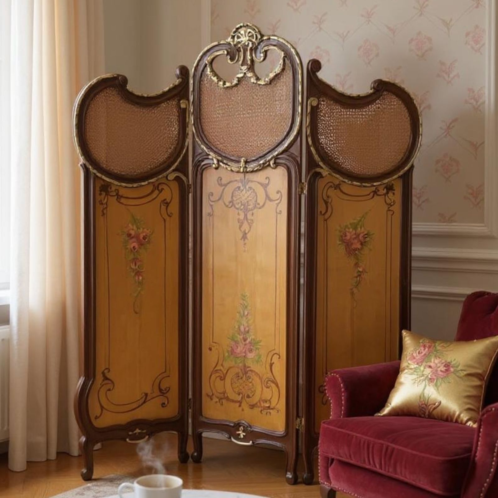 French paravane with hand-painted gold decorations