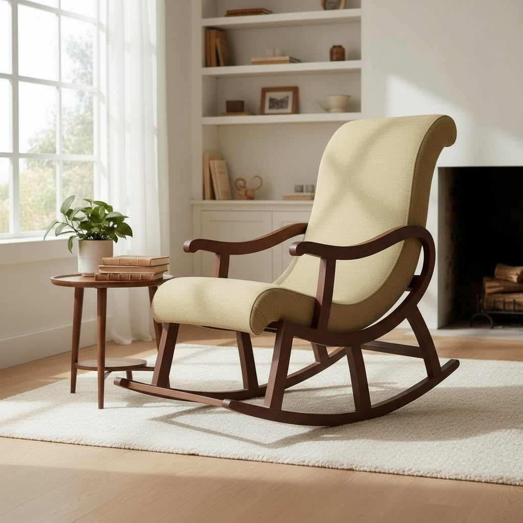 كرسي هزاز مودرن بتنجيد مريح وهيكل خشب زان