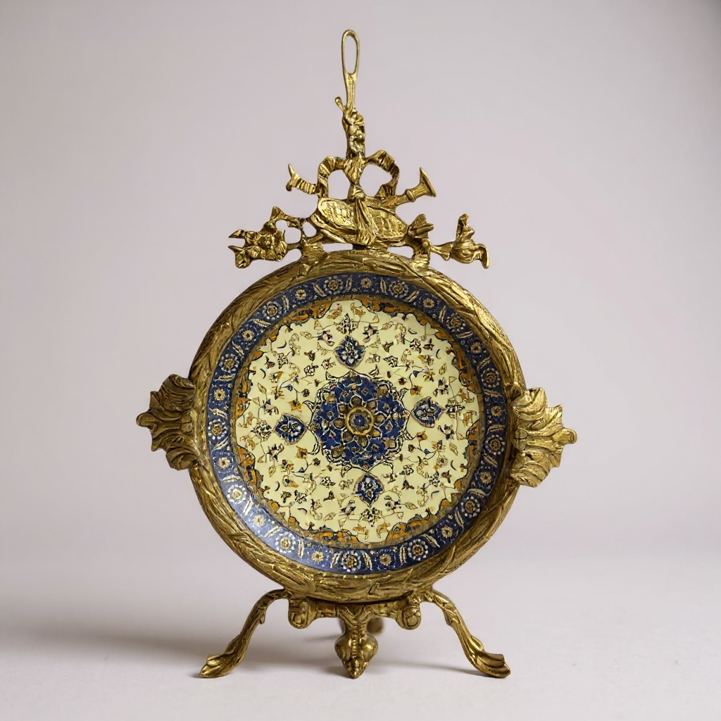 طبق خزف مع اطار نحاسي