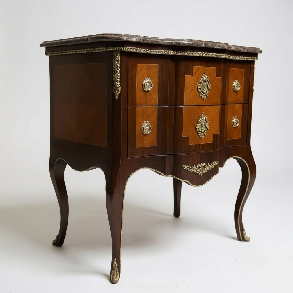 كومود فرنساوي 2 درج مطعم بالنحاس مع رخام امبرادور