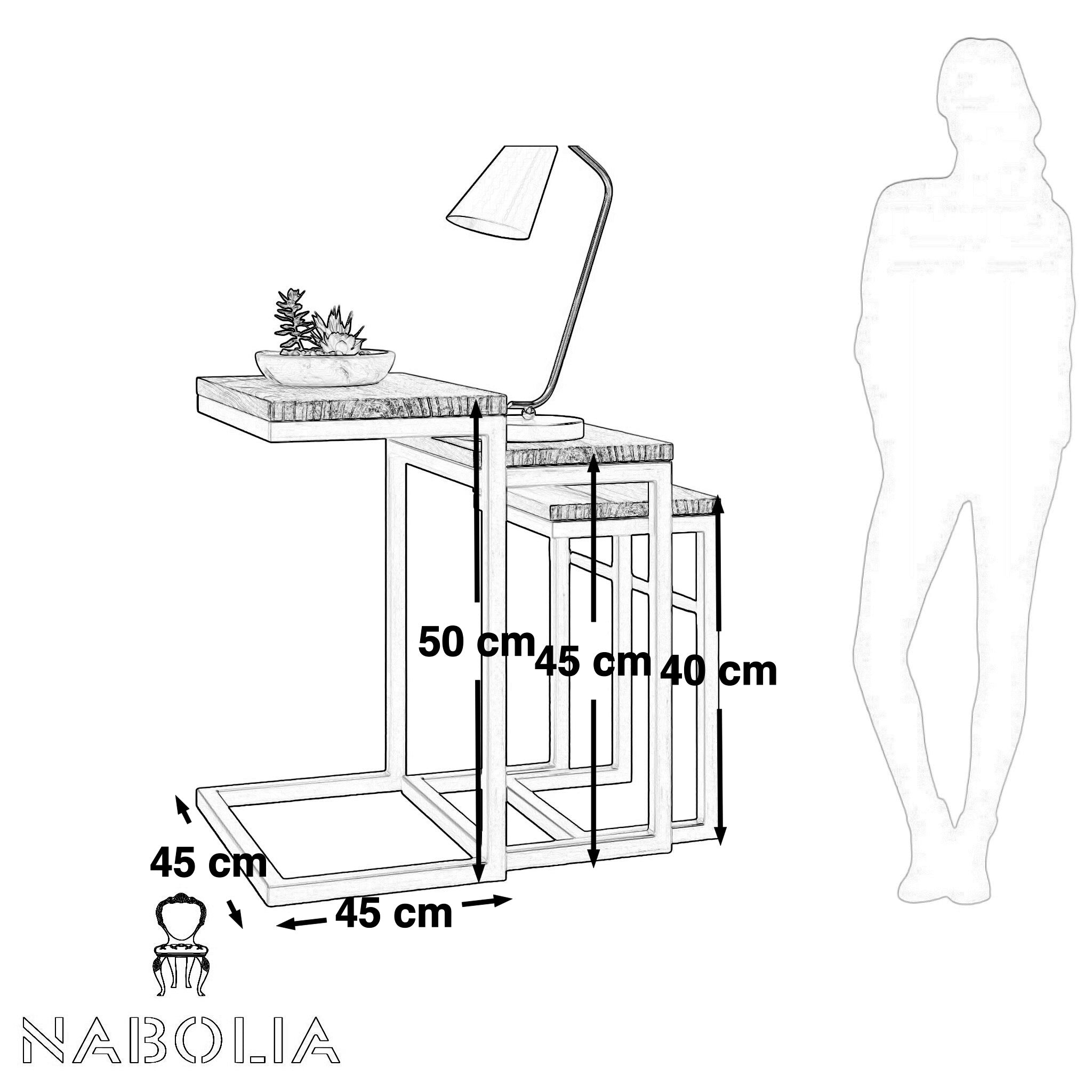 طقم ترابيزات ثلاثي جانبي استانلس - Nabolia