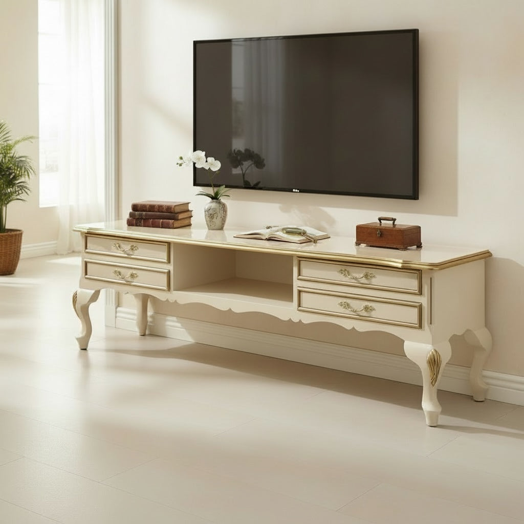 وحدة تلفزيون كلاسيك خشب طبيعي دهان اوف وايت في دهبي - Nabolia