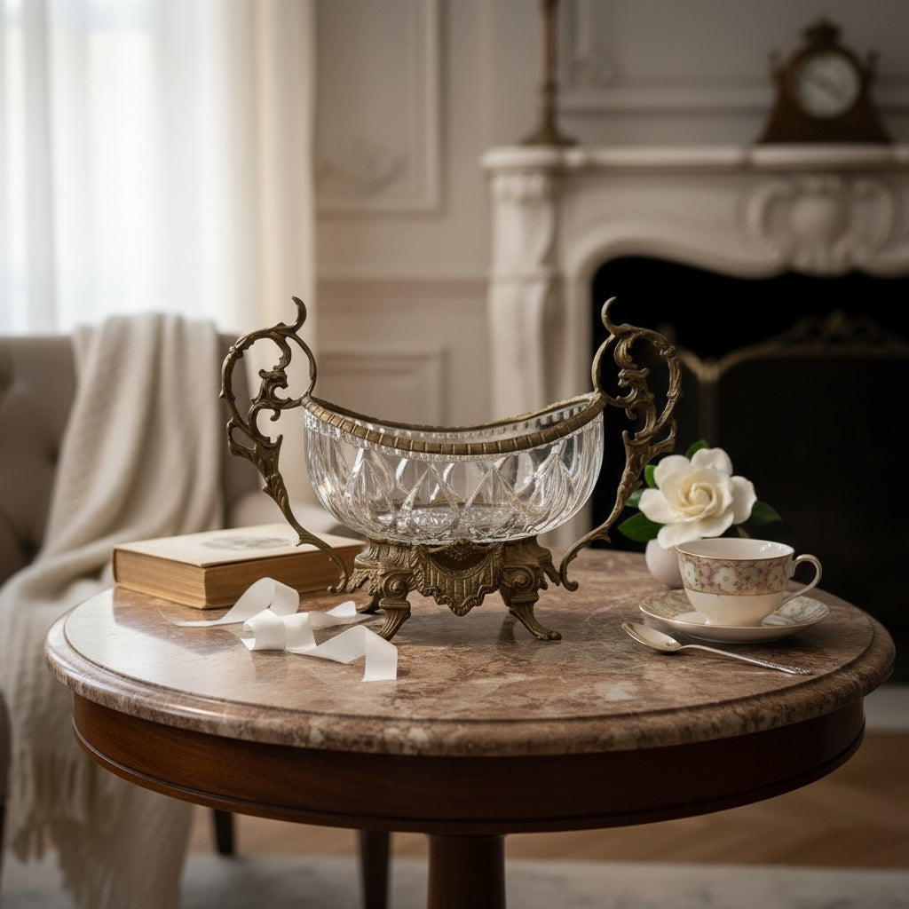 طبق تقديم بيضاوي فاخر من الكريستال والنحاس - Nabolia