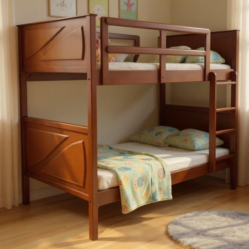 Brown double bunk bed