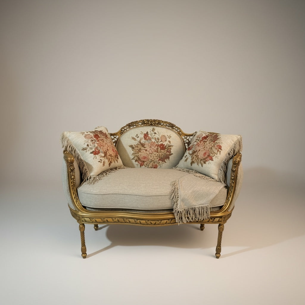 كنبة كلاسيك فاخرة بزخارف مذهبة – خشب زان طبيعي - Nabolia