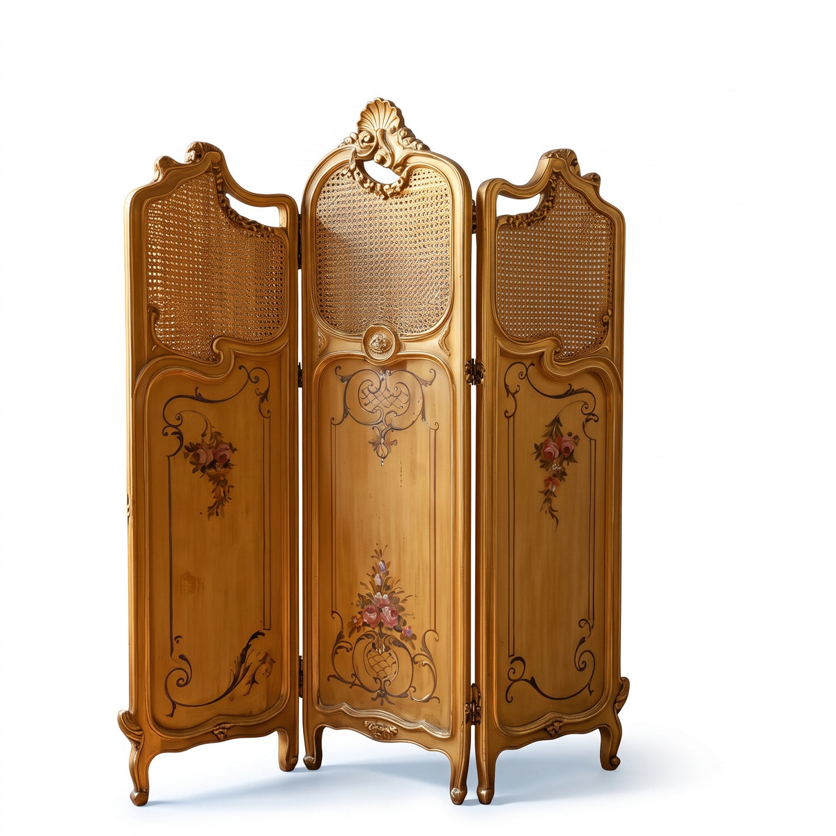 Classic French paravan with hand-drawn detailing and gold decorations