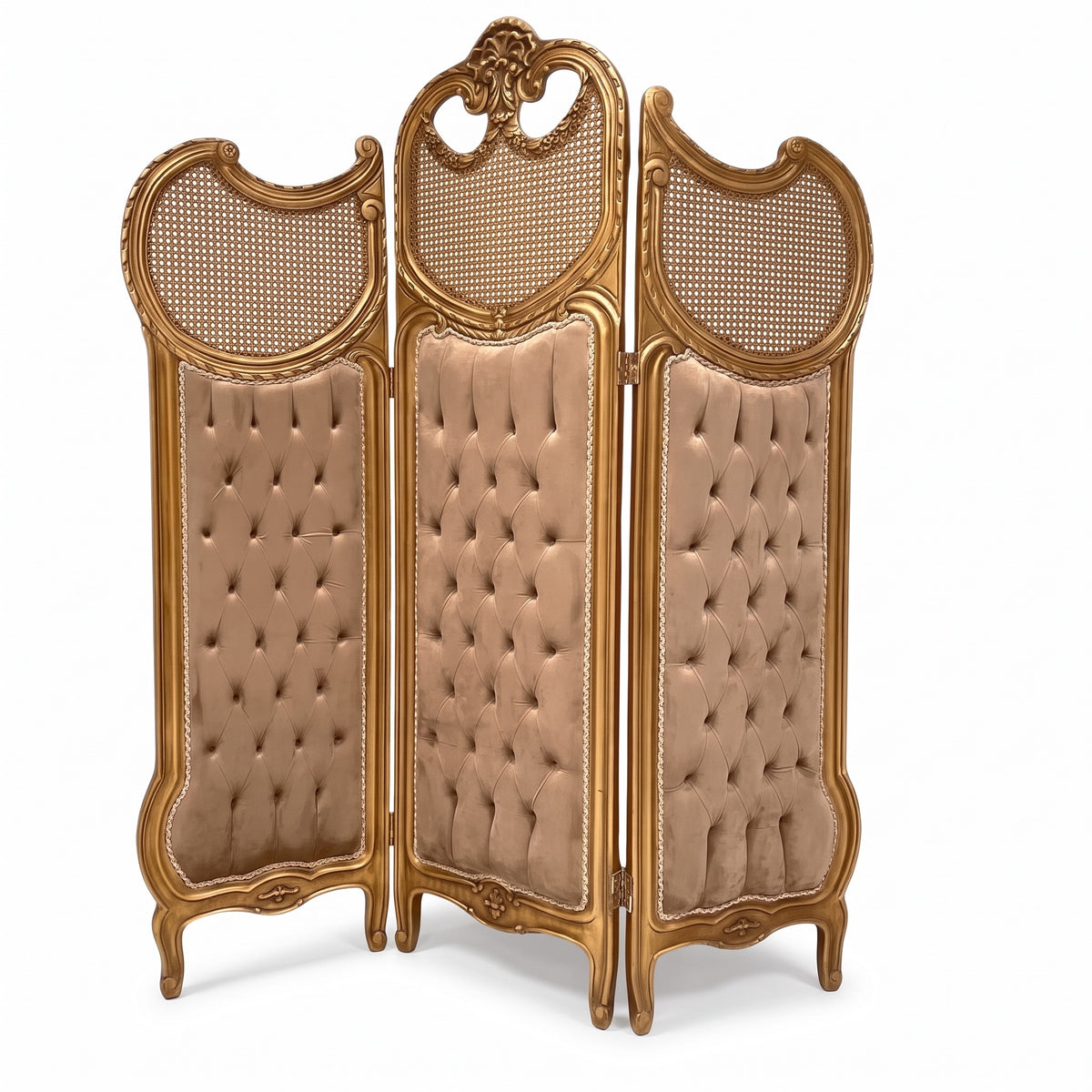 Dusty gold French capitone upholstery partition 