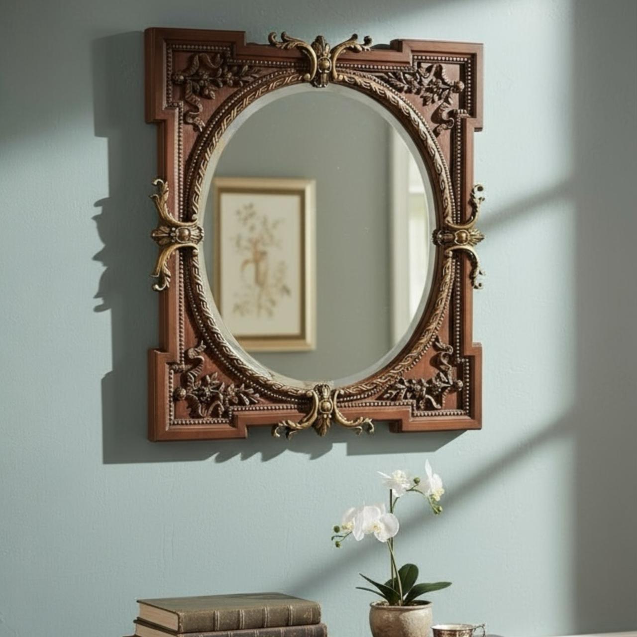 برواز مرايا خشب مزخرف باويمه يدوية وتصميم كلاسيكي فاخر